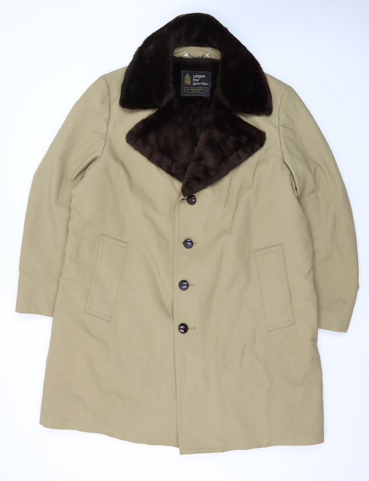 London Fog Men's Beige 44 Classic Overcoat with Faux Fur Collar