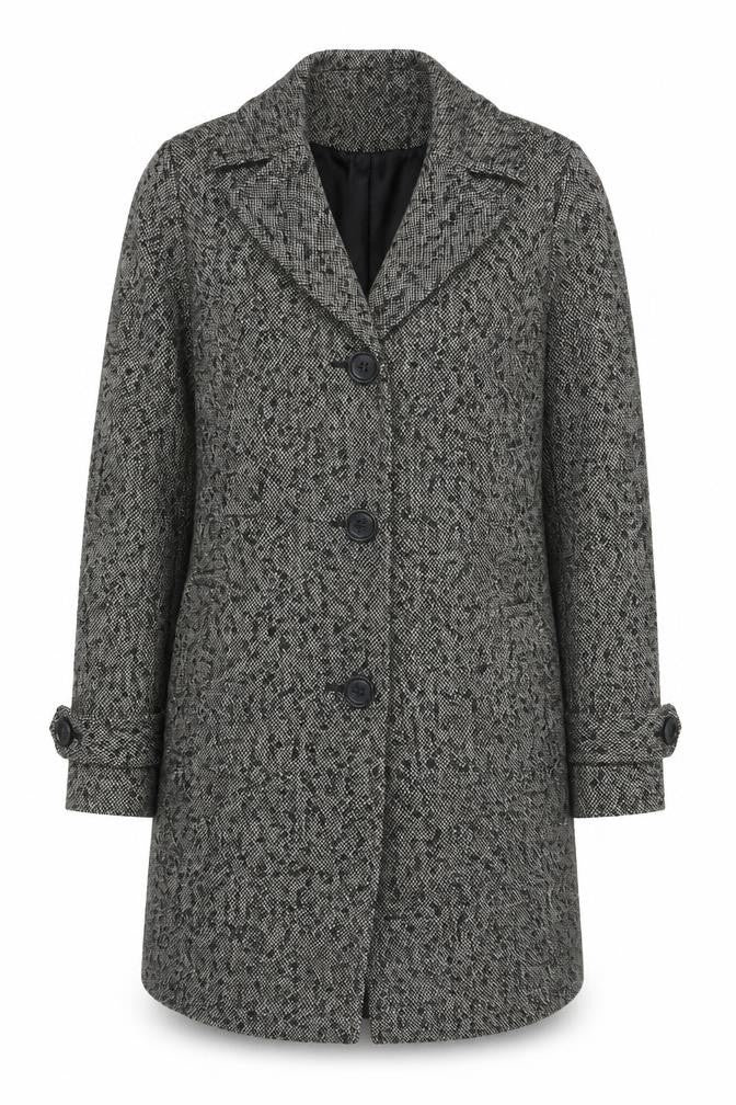 Front view of Style & Co Women’s Grey Wool Blend Petite Overcoat, size UK 12