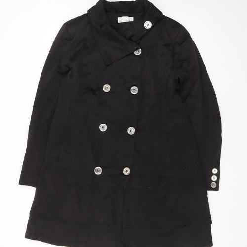 Charles Klein Womens Black L Trench Coat Cotton Blend Buttoned