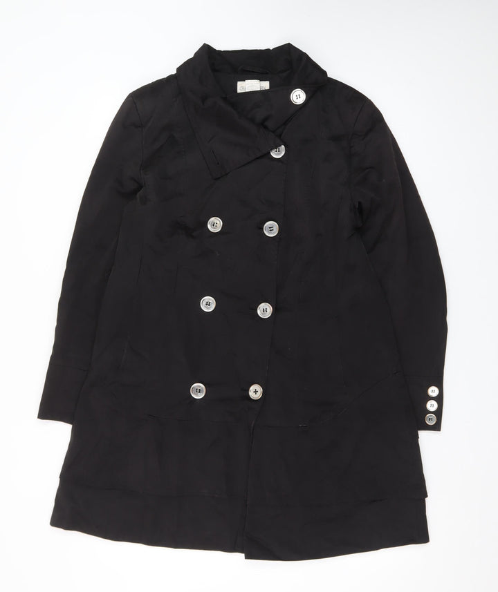 Charles Klein Womens Black L Trench Coat Cotton Blend Buttoned