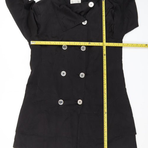 Charles Klein Womens Black L Trench Coat Cotton Blend Buttoned
