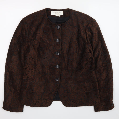 Jones New York Women Brown Floral Blazer Size M Lined Buttoned Jacket