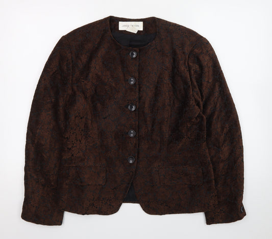 Jones New York Women Brown Floral Blazer Size M Lined Buttoned Jacket
