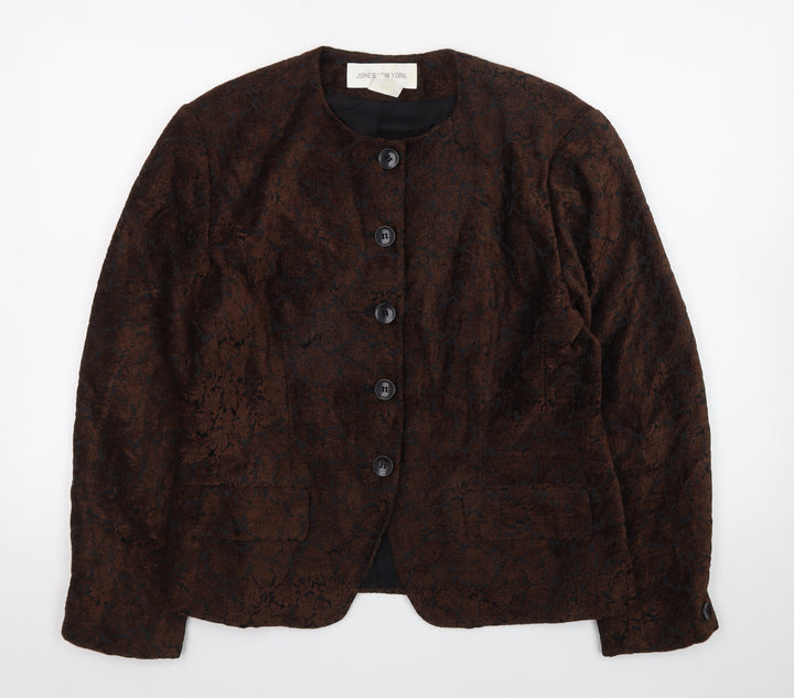 Jones New York Women Brown Floral Blazer Size M Lined Buttoned Jacket