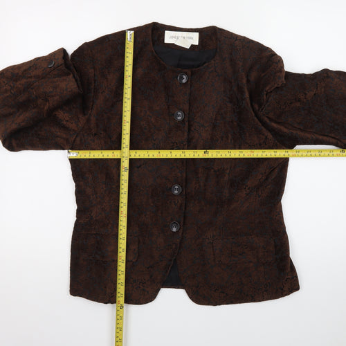 Jones New York Women Brown Floral Blazer Size M Lined Buttoned Jacket