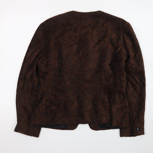Jones New York Women Brown Floral Blazer Size M Lined Buttoned Jacket