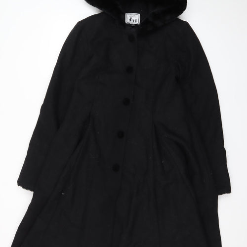 Trilogi Collection Teens Black Wool Hooded Fur Trim Long Coat Size 14