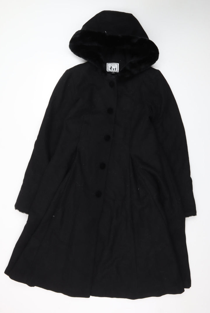 Trilogi Collection Teens Black Wool Hooded Fur Trim Long Coat Size 14