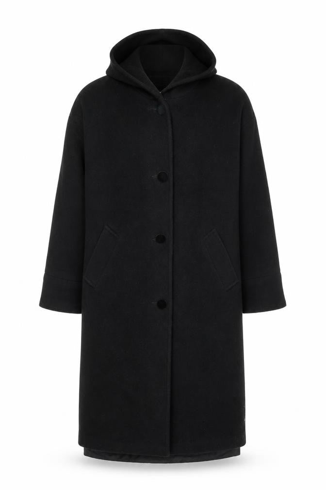 Forecaster of Boston Men's Black Wool Hooded Overcoat Size S