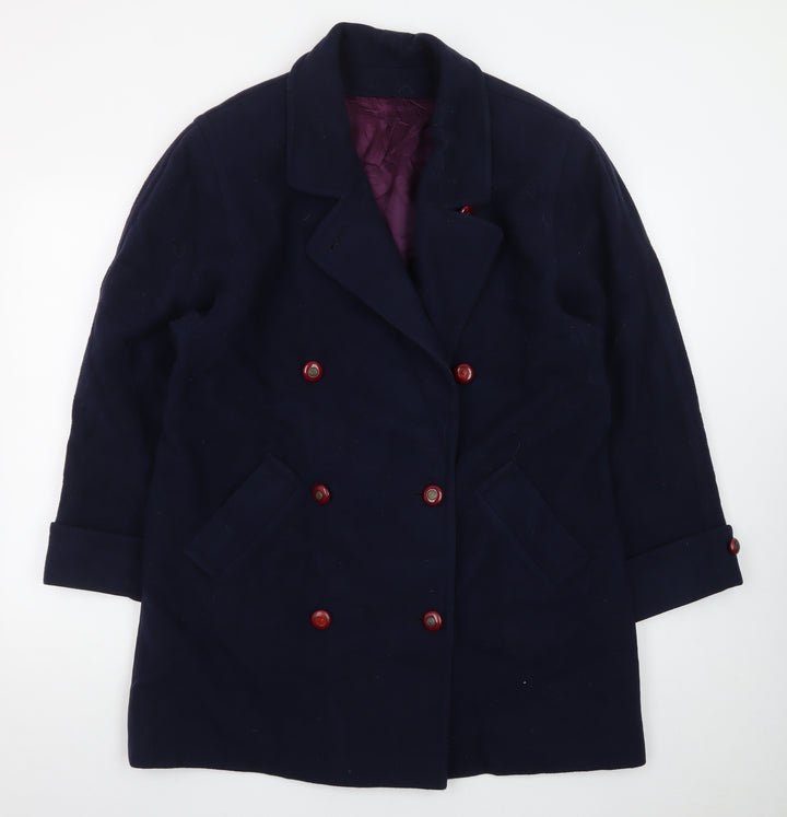 Mallia Women's Blue Wool Pea Coat Size 10 Double-Breasted