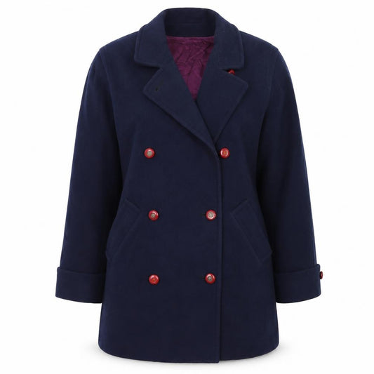 Front view of Mallia Women's Blue Wool Pea Coat, size 10, Double-Breasted