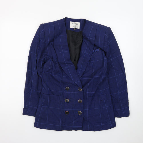 Kasper Women's Blue Checked Double-Breasted Blazer Size 10