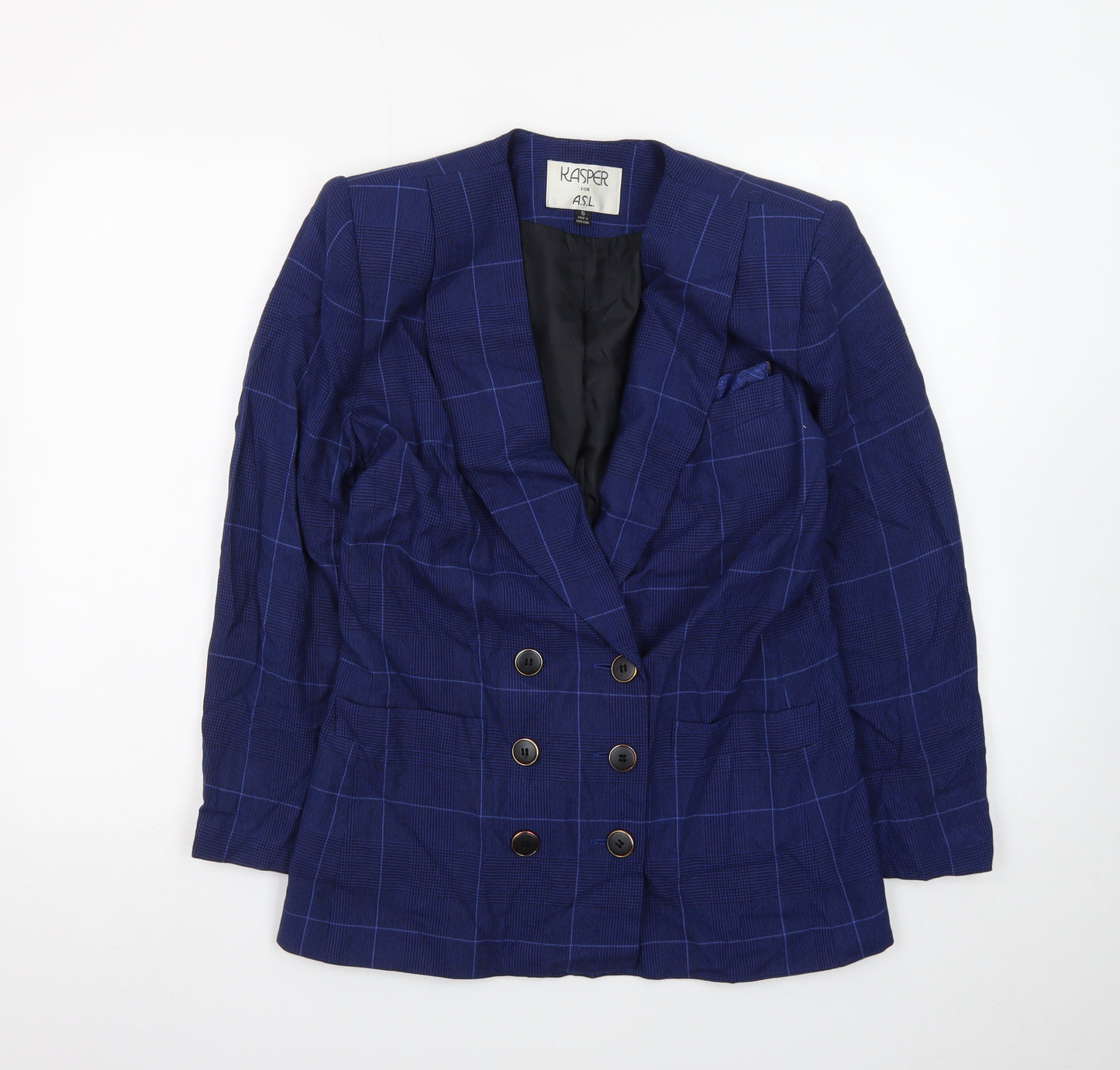 Kasper Women's Blue Checked Double-Breasted Blazer Size 10