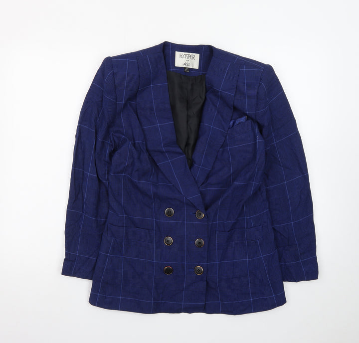 Kasper Women's Blue Checked Double-Breasted Blazer Size 10