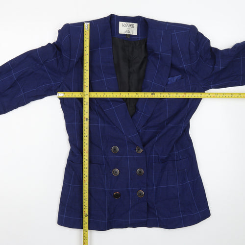 Kasper Women's Blue Checked Double-Breasted Blazer Size 10