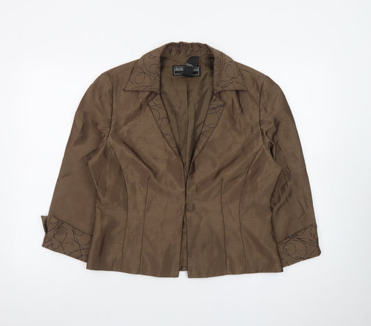 Jessica Howard Evenings Brown Women's Blazer Size 14 Nylon Polyester Lined
