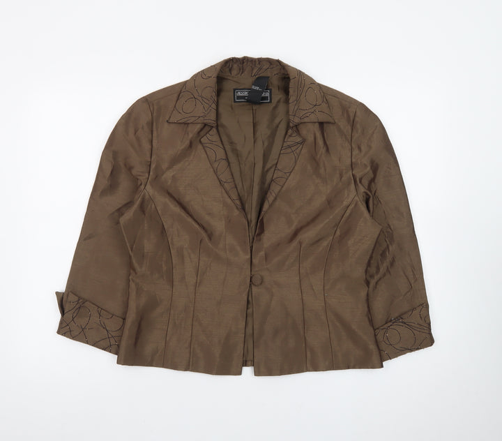 Jessica Howard Evenings Brown Women's Blazer Size 14 Nylon Polyester Lined