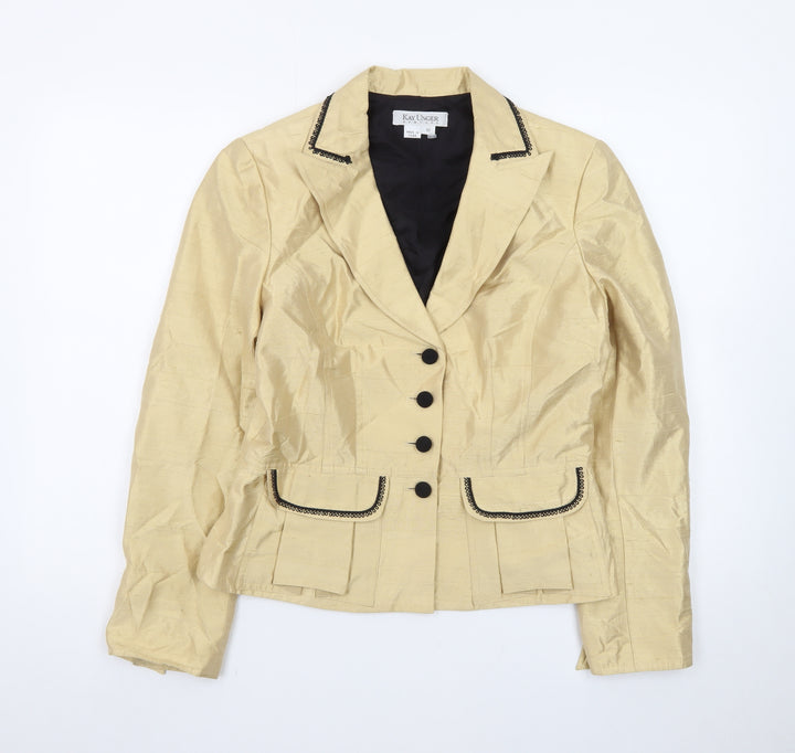 Kay Unger Women's Beige Silk Single-Breasted Blazer Size 14