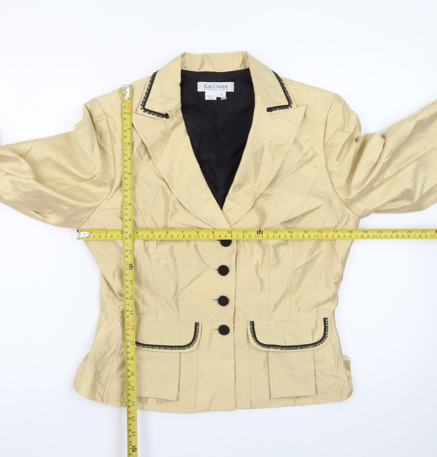 Kay Unger Women's Beige Silk Single-Breasted Blazer Size 14