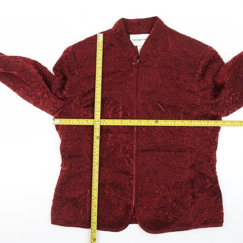 Victor Costa Women’s Red Textured Velvet Jacket Size 12 Classic Zip Front
