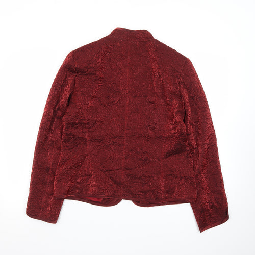 Victor Costa Women’s Red Textured Velvet Jacket Size 12 Classic Zip Front