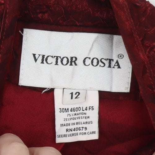 Victor Costa Women’s Red Textured Velvet Jacket Size 12 Classic Zip Front