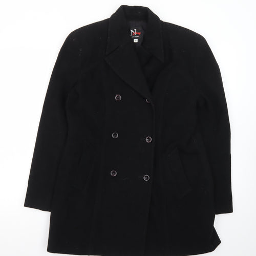 N Yang New York Women's Black Wool Pea Coat Size 8 Classic Mid-Length