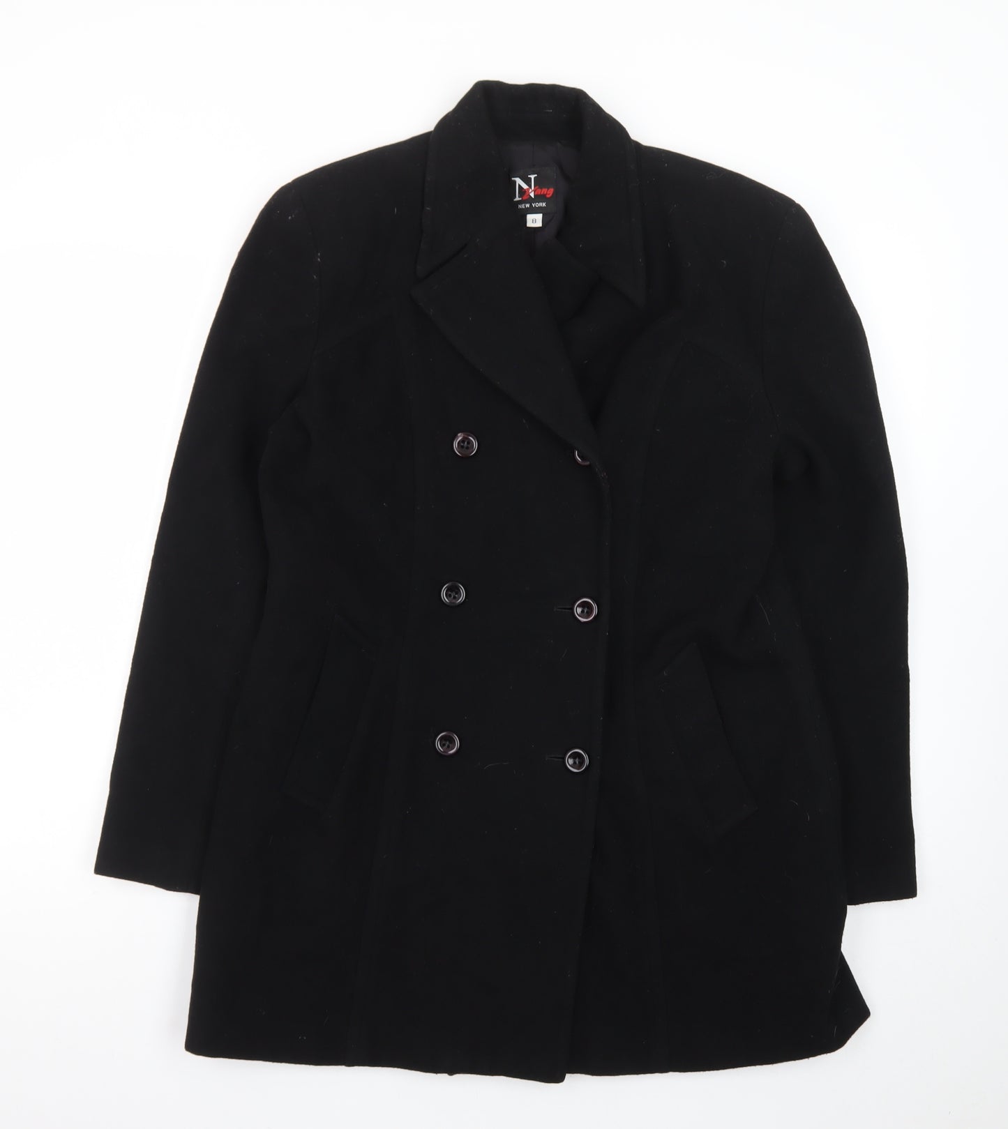 N Yang New York Women's Black Wool Pea Coat Size 8 Classic Mid-Length