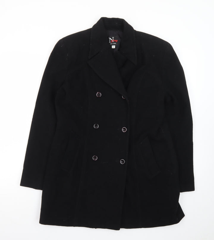 N Yang New York Women's Black Wool Pea Coat Size 8 Classic Mid-Length