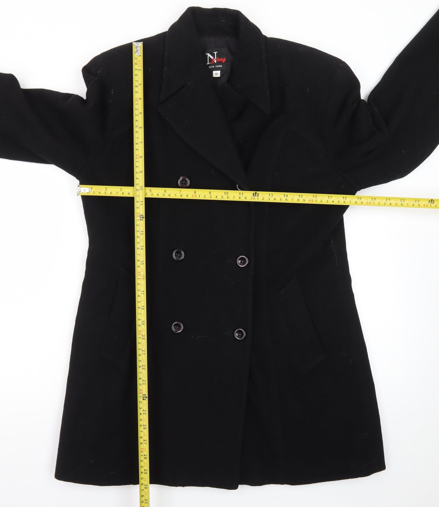 N Yang New York Women's Black Wool Pea Coat Size 8 Classic Mid-Length