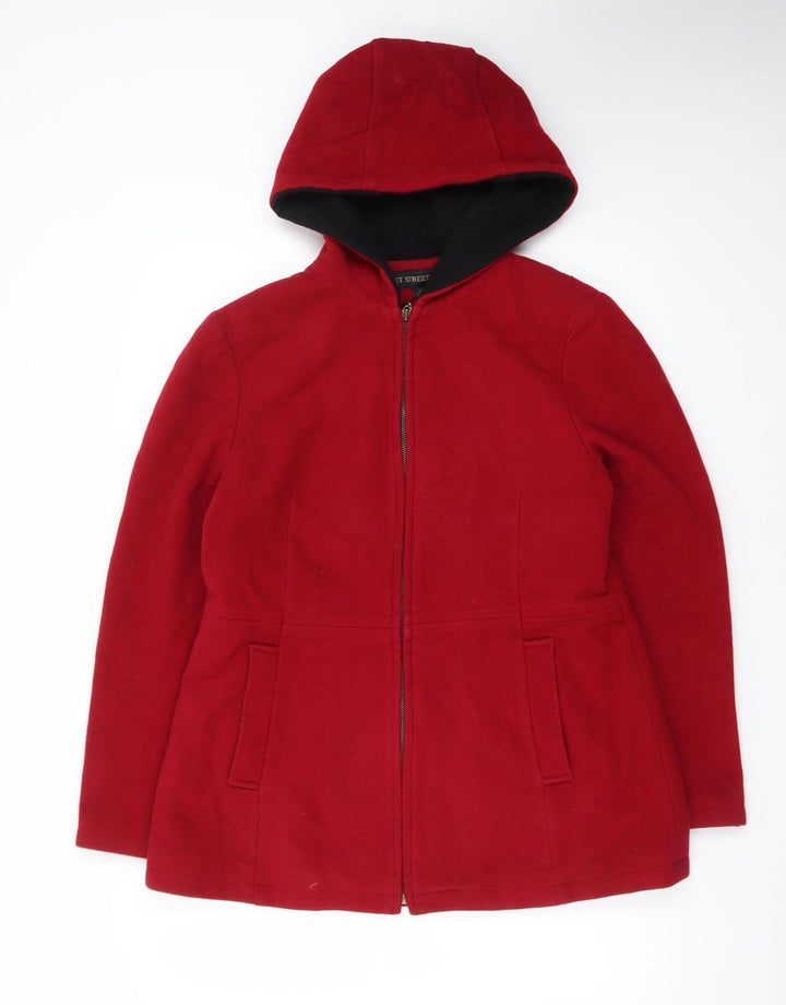 Fleet Street Wool Women's Red Hooded Mid-Length Wool Blend Coat Size M