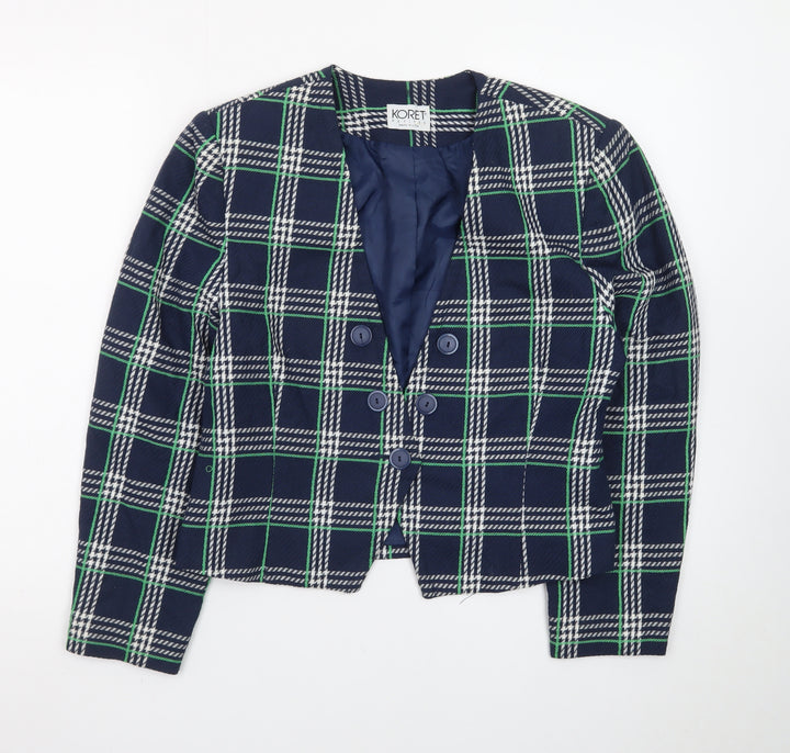 Koret Petites Blue Check Double-Breasted Blazer Women's Size 10