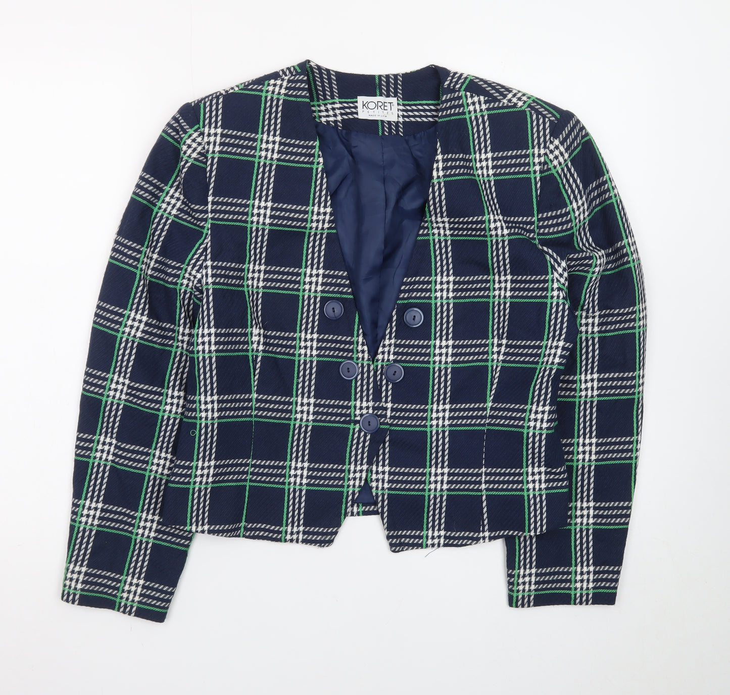 Koret Petites Blue Check Double-Breasted Blazer Women's Size 10
