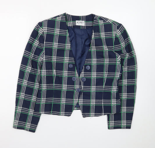 Koret Petites Blue Check Double-Breasted Blazer Women's Size 10