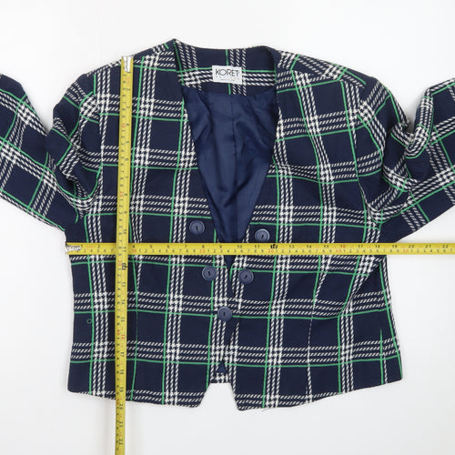 Koret Petites Blue Check Double-Breasted Blazer Women's Size 10
