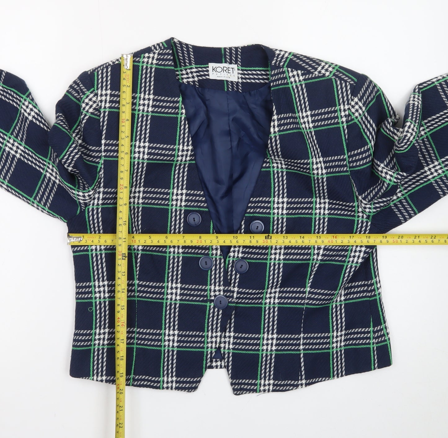 Koret Petites Blue Check Double-Breasted Blazer Women's Size 10