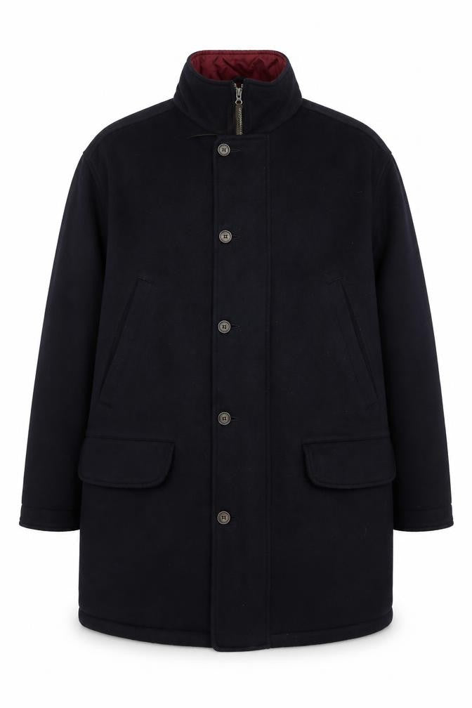 Front view of Eddie Bauer Men’s Black Wool Blend Mid-Length Overcoat L