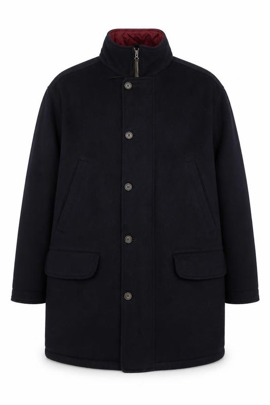 Front view of Eddie Bauer Men’s Black Wool Blend Mid-Length Overcoat L