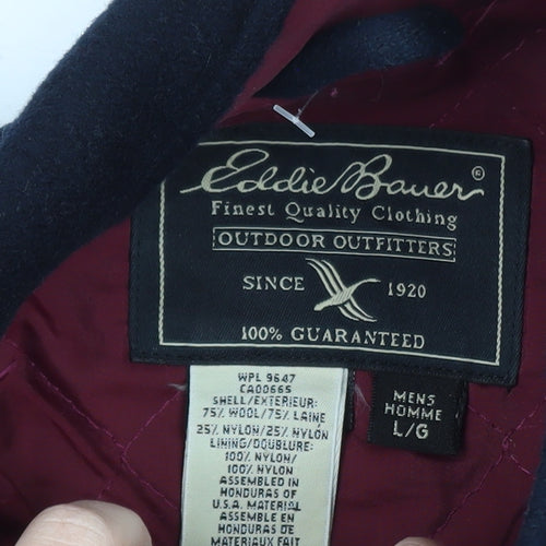 Eddie Bauer Men’s Black Wool Blend Mid-Length Overcoat L