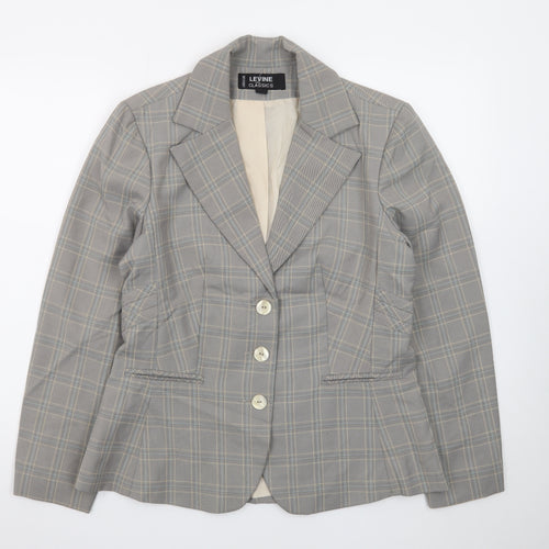 Larry Levine Classics Women's Grey Check Blazer Size 12 Single-Breasted Lined Jacket