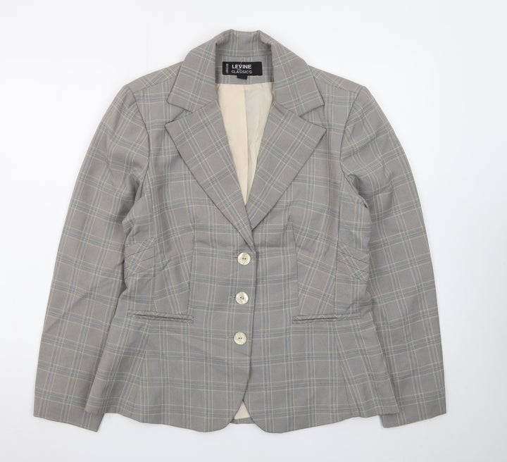 Larry Levine Classics Women's Grey Check Blazer Size 12 Single-Breasted Lined Jacket