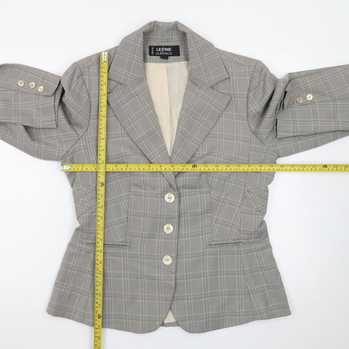 Larry Levine Classics Women's Grey Check Blazer Size 12 Single-Breasted Lined Jacket