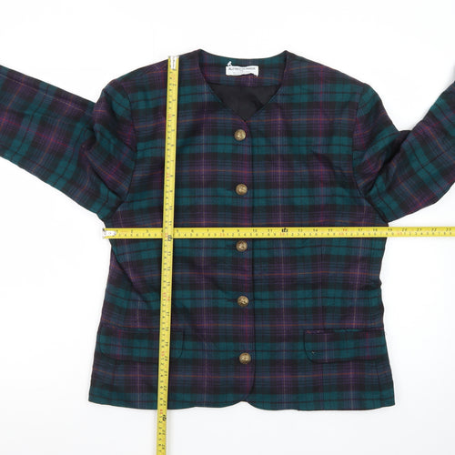 Alfred Dunner Women's Green Purple Plaid Wool Blend Blazer Size 10