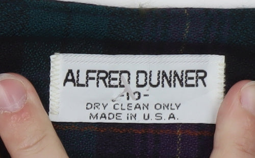 Alfred Dunner Women's Green Purple Plaid Wool Blend Blazer Size 10