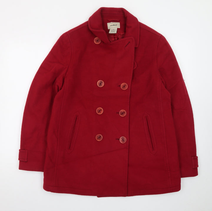 L.L.Bean Womens Red Wool Pea Coat Mid-Length Jacket Size M