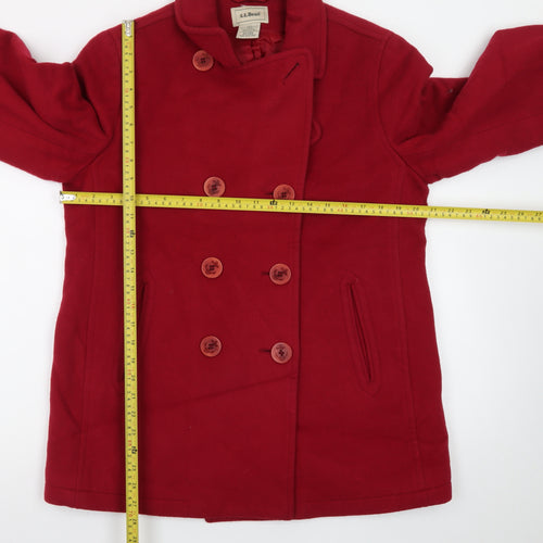 L.L.Bean Womens Red Wool Pea Coat Mid-Length Jacket Size M