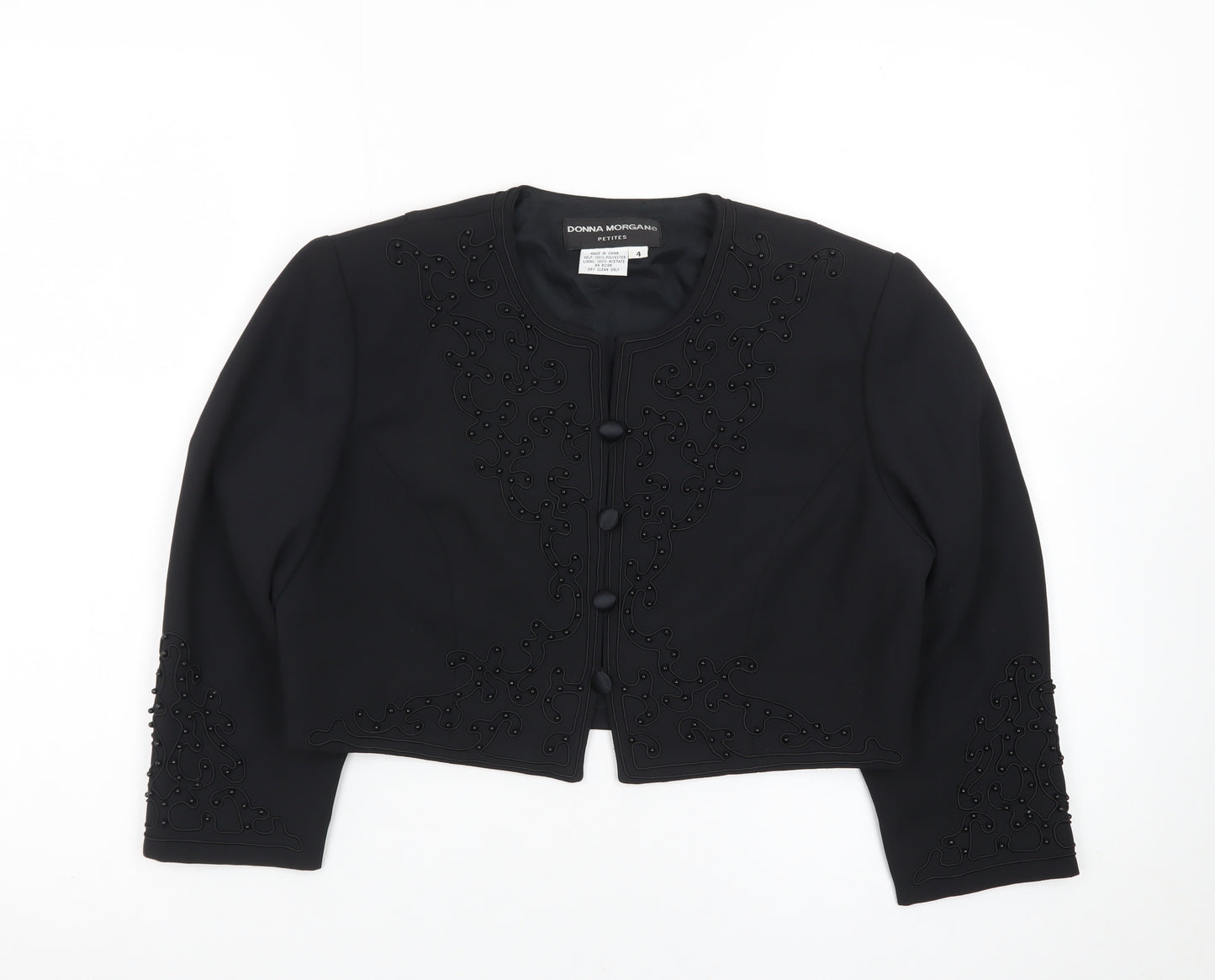 Donna Morgan Women Black Petite Cropped Suit Jacket Size 8 Polyester