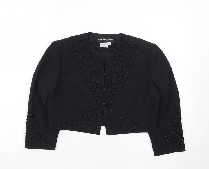 Donna Morgan Women Black Petite Cropped Suit Jacket Size 8 Polyester