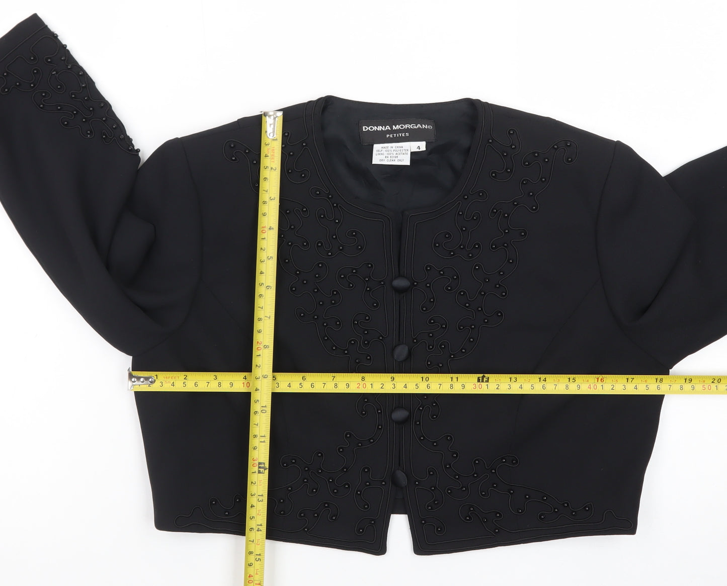 Donna Morgan Women Black Petite Cropped Suit Jacket Size 8 Polyester