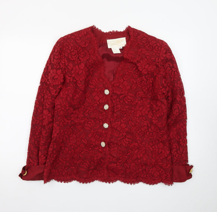 Rickie Freeman Red Lace Silk Trim Suit Top Women’s Size 12
